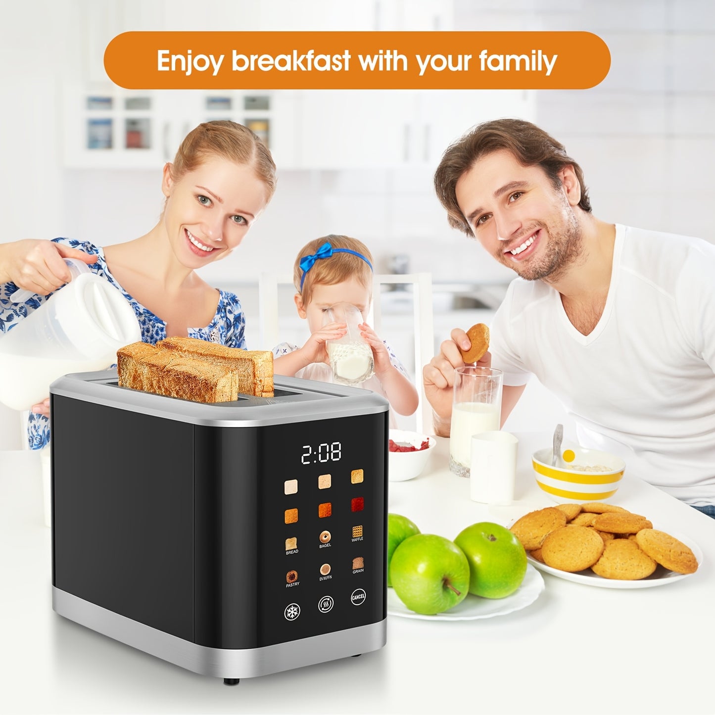 [Smart Digital Toaster] Toaster Touch Screen Toaster 2 Slice With LCD Display Stainless Steel Digital Timer Toaster 6 Bread Types & 6 Shade Settings Smart Extra Wide Slots Toaster With Bagel Cancel, Defrost Functions