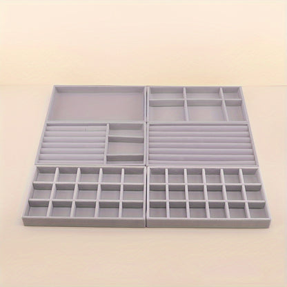 6pcs Set Stackable Jewelry Organizer Trays for Drawers, Rectangular Multi-Compartment Tabletop Storage, Jewelry Drawer Inserts Container Display Case Storage for Earrings Necklace Rings Bracelet with Removable Dividers, Jewelry Trays