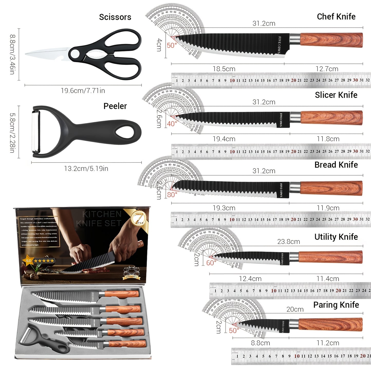 14pcs Chef Knife Set with Case, Hand-Forged Butcher Knife Set, Carving Bone, Meat Cutting, Vegetable Chopping, Camping Outdoor BBQ Hunting Tools and Equipment, Holiday Gift