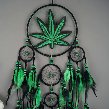 Bohemian Dream Catcher with Feathers & Leaf Embroidery – Boho Wall Hanging Decor for Bedroom, Bedside, Cabin & Living Room – Handcrafted Woven Dreamcatcher Gift for Women and Men