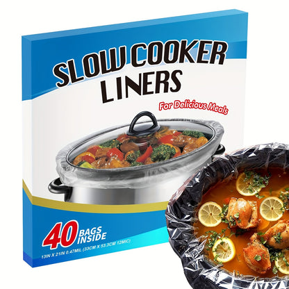 ECOOPTS Slow Cooker Liners (40 Liners), 13" × 21" Pot Liners Fit 3-8 Quarts, Disposable Cooking Bags Suitable for Oval & Round Pots (13" × 21")