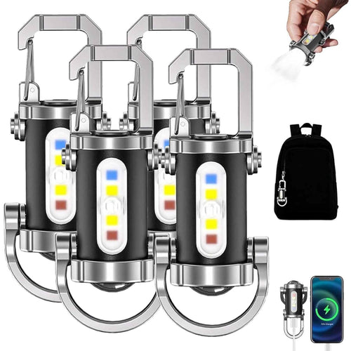 4-Pack Rechargeable Key Chain Flashlights with Phone Charging Function - 1200 Lumens High Brightness Mini Portable Flashlights, 7 Lighting Modes for Walking, Hiking, Searching And Outdoor Activities, Practical Christmas And Valentine'S Day Gift Set