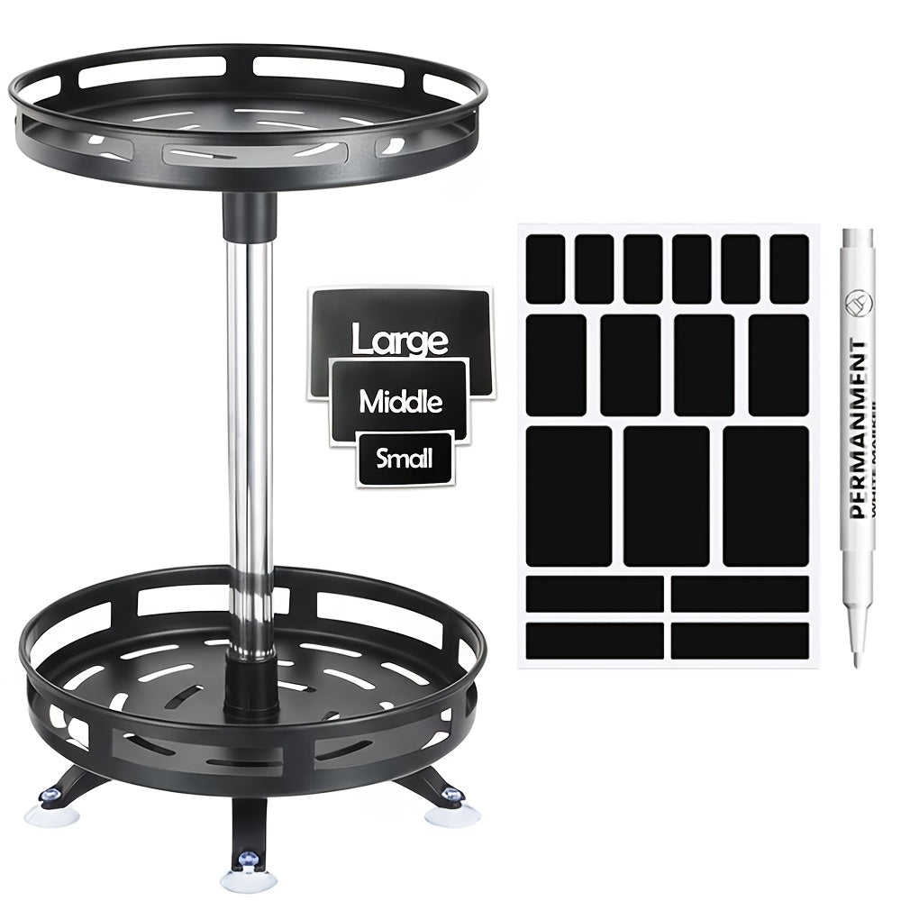 1/2/3 Tier Metal Lazy Susan Turntable Organizer Rotating Spice Storage Rack Organizer for Cabinet, Kitchen, Countertop, Pantry, Cupboard, Medicine Cabinet Revolving Organizer | Suction Cup Feet for Extra Stability| Free Label Paper & Markers|