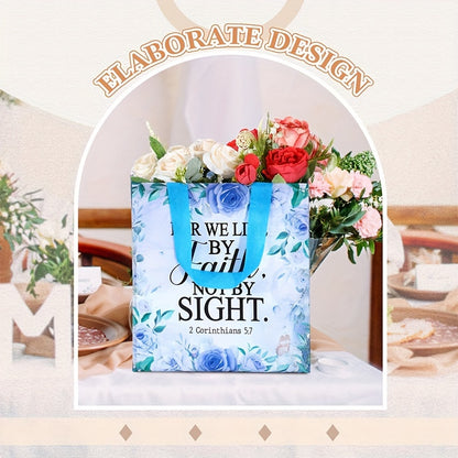 Floral Bible Verse Tote Bags, Reusable Fabric Gift Bags, Inspirational Religious Non-Woven Tote Bags With Handles, For Christian Baptism Wedding And Birthday, For Women And Girls, 32 Pcs