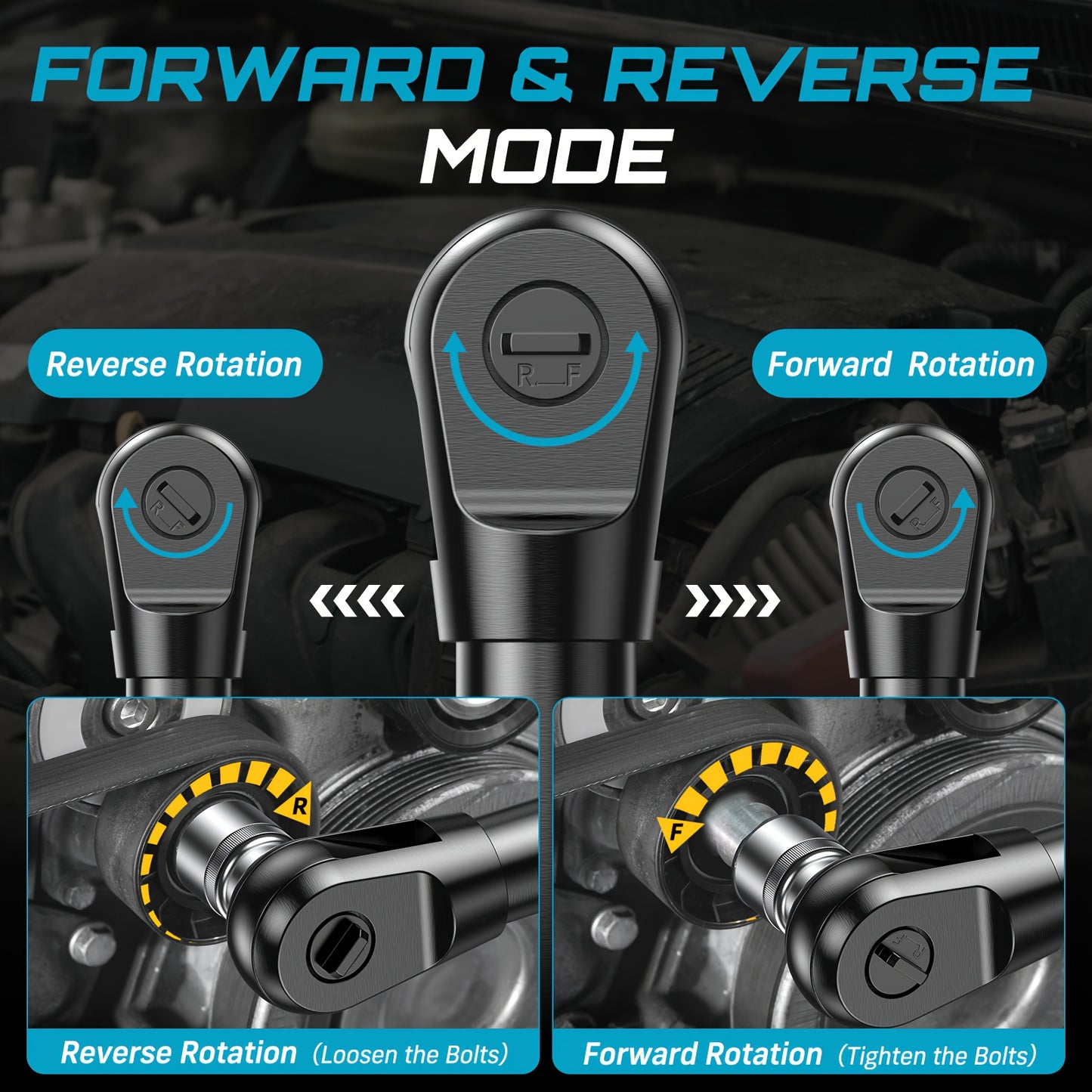 Seesii 21V Cordless Electric Ratchet Wrench Set, 59Ft-lbs 400RPM Power Ratchet Wrench 3/8", Variable Speed Trigger, 2x 2.0A Batteries & Charger, 8 Sockets, 3" Extension Bar, 1/4" And 1/2" Adapter