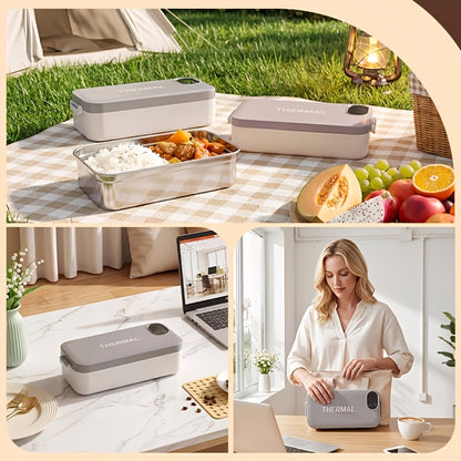3in 1 Lunch Box Food Heater, Lunch Box, Pink Stainless Steel Adjustable Temperature Portable Thermal Insulation Lunch Box | Household Travel Heating Lunch Box | Bento Box USB Plug-in Type