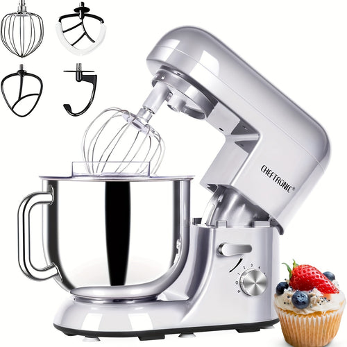 CHEFTRONIC Electric Stand Mixer, 7QT 650W 6Speeds Tilt-Head Dough Mixers, Bread Mixer with Dough Hook, Whisk, 2Beaters, Splash Guard for Baking Bread, Cake, Cooky, Pizza, Muffin, Salad And More - SilverSPU:88895