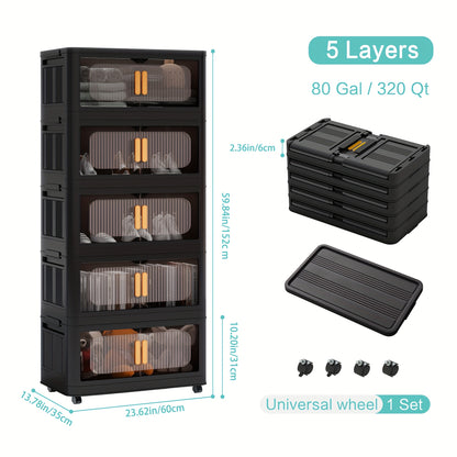 4/5 Tier Large Double Door Storage Locker & Bin, Collapsible Stackable Sturdy Space-Saving Plastic Organizer with 360° Rotatable Lockable Wheels - All-Purpose Organizer for Dorm, Office, Closet, Living Room, Gym, School, Garage, Bedroom, Basement