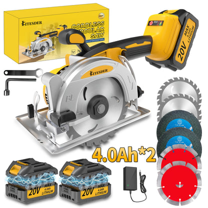 5-inch Brushless Circular Saw Kit with 2.0/4.0Ah Battery and Battery Charger, Includes Saw Blade, Two Adjustable 45° Cutting Depths, 6900 RPM, Ideal for Woodworking and Garden Projects. Ideal Gift for Father and Boyfriend. Shipped From Local