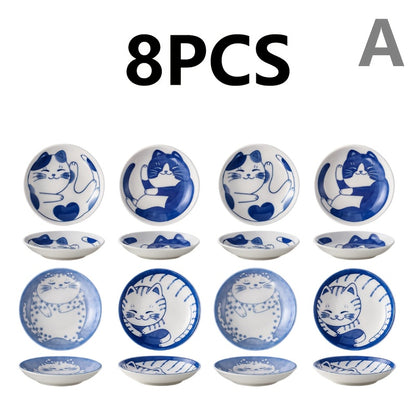 Of 8 Adorable Cat-Shaped Ceramic Dishes for Soy Sauce | 4-Inch Mini Bowls Ideal for Side Dishes, Serving, And Kitchen Use at Home Or Restaurants