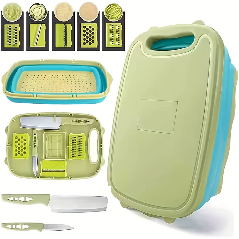 9pcs Foldable Chopping Board with Water Filter Basket - Kitchen Vegetable Wash Basket, 9in 1 Chopping Board Set, Camping BBQ Essentials, RV Camper,, A Gift for Father