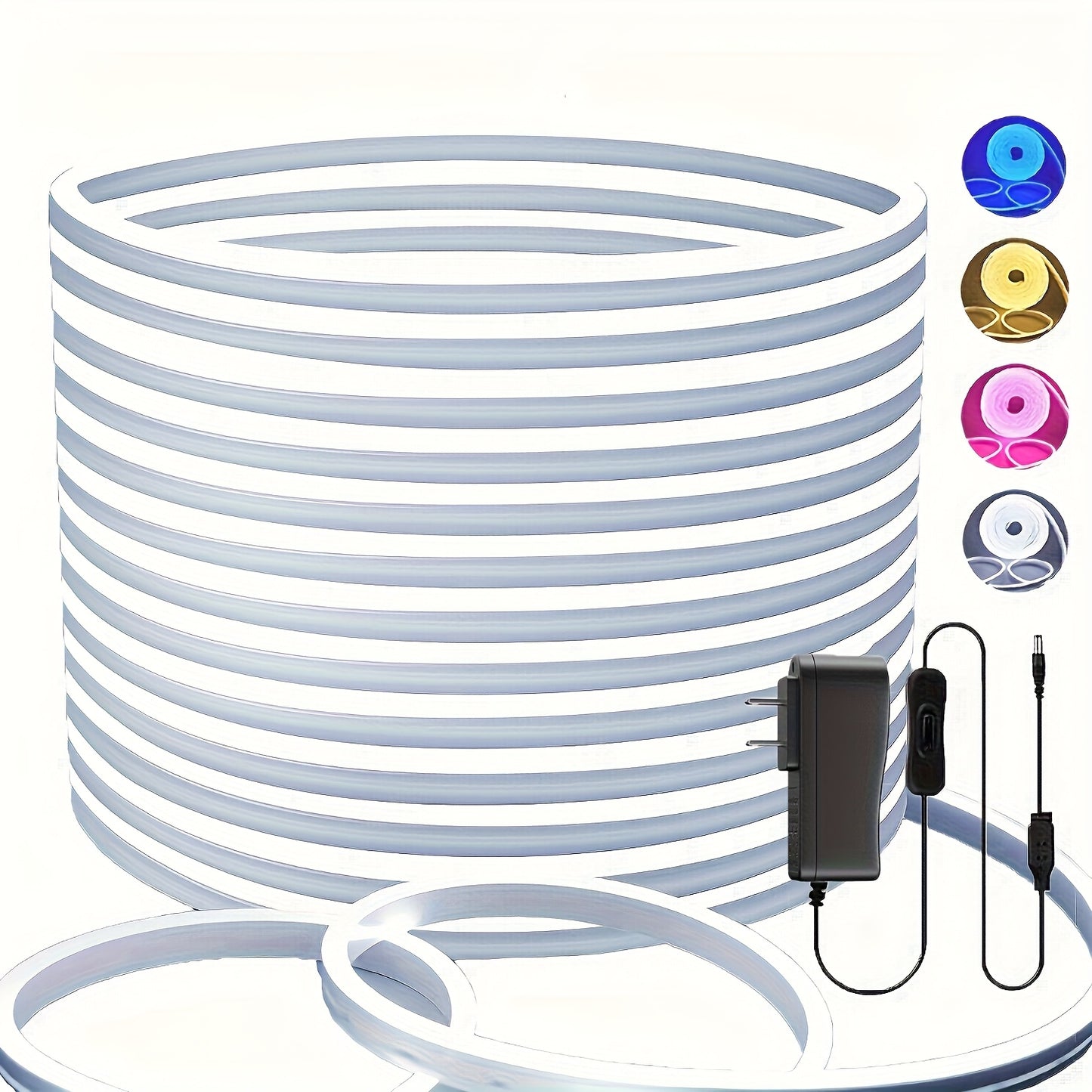 LED Neon Light Strip 32.8ft 10m 1200 LEDs Super Bright, IP65 Waterproof 24V Flexible Neon Strip with Power Adapter & Mounting Clips, White Pink Warm White Ice Blue, Bedroom Kitchen Outdoor Christmas Halloween Decor