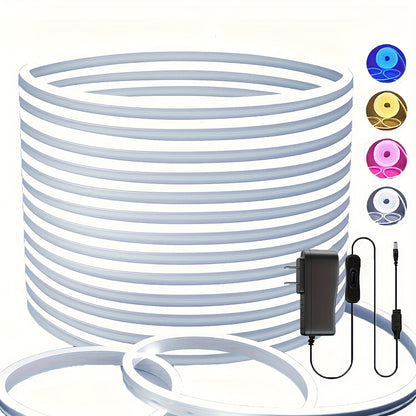 LED Neon Light Strip 32.8ft 10m 1200 LEDs Super Bright, IP65 Waterproof 24V Flexible Neon Strip with Power Adapter & Mounting Clips, White Pink Warm White Ice Blue, Bedroom Kitchen Outdoor Christmas Halloween Decor