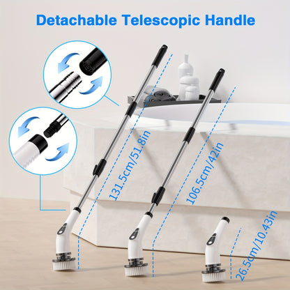 Multifunctional Electric Spin Scrubber Cordless Cleaning Brush, 7-in-1 Cleaning Brush, Adjustable Speeds 7 Replaceable Heads, Dual-speed And Detachable Telescopic Handle, Suitable for Kitchen, Living Room And Bathroom