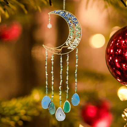 Handmade Moon Agate Tree Hanging Ornament, Unique Boho Suncatcher, Birthday Holiday Christmas Gift for Mom, Friends & Her