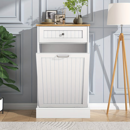 Single Trash Cabinet Tilt Out Freestanding, Kitchen Trash Cabinet Laundry Hamper with Cutting Board, Wood Garbage Recycling Station Hideaway Trash Holder Drawers
