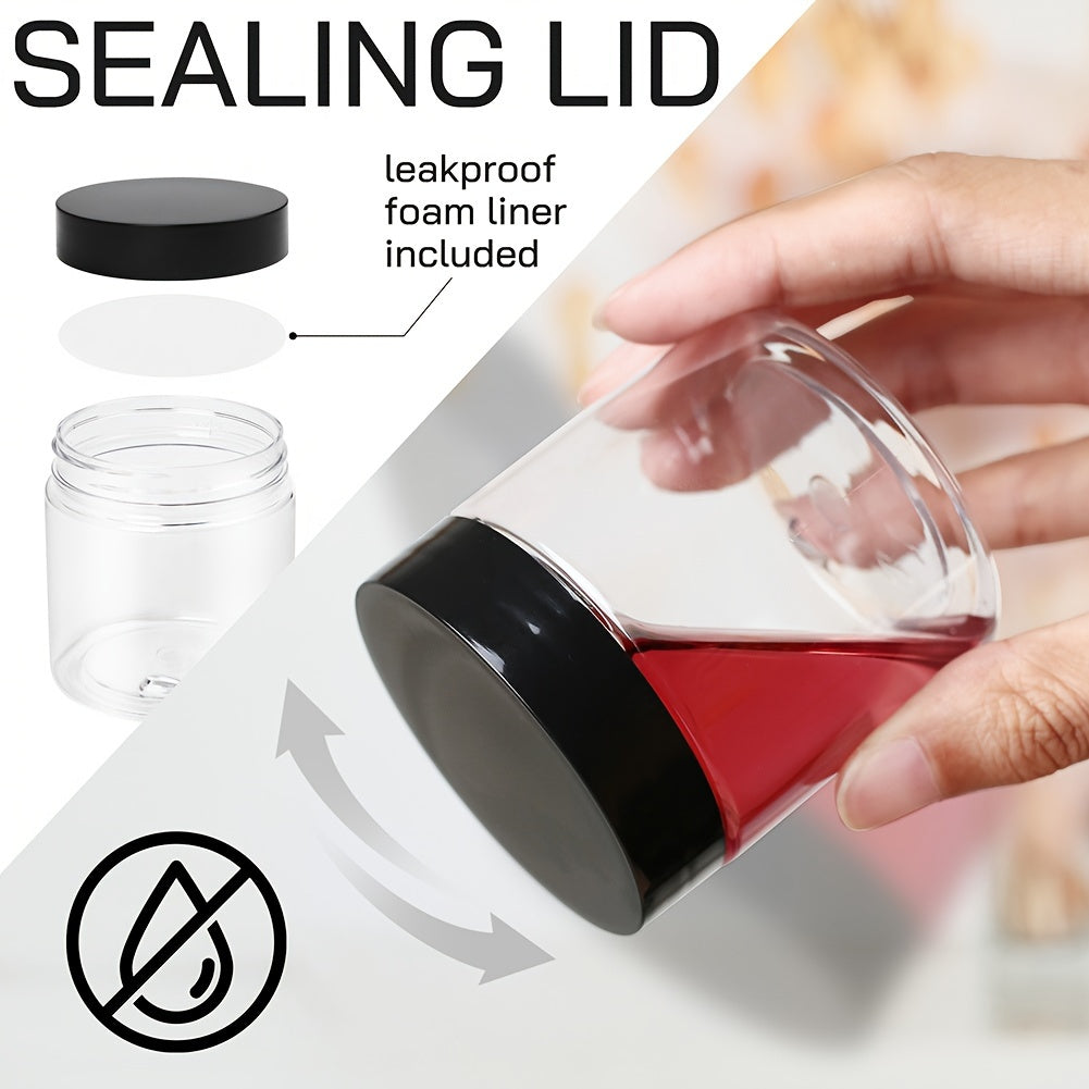 LotFancy Plastic Jars with Lids, Clear Mason Jars, Set Of 12, 4oz Storage Containers, Leakproof Slime Containers for Peanut, Spice, Honey, Cookie, Candy And Dry Food, with Black Lids for Travel Storage