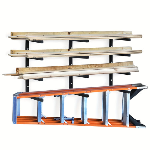 Lumber Storage Rack Wall Mount Wood Storage Racks, Metal Wood Organizer Racks For Shed, Workshop, Garage, Holds Up 800 LBS Per Level (4-Level, Black) Valentine'S Day Gifts For Men, Boyfriends, Husbands, And Partners