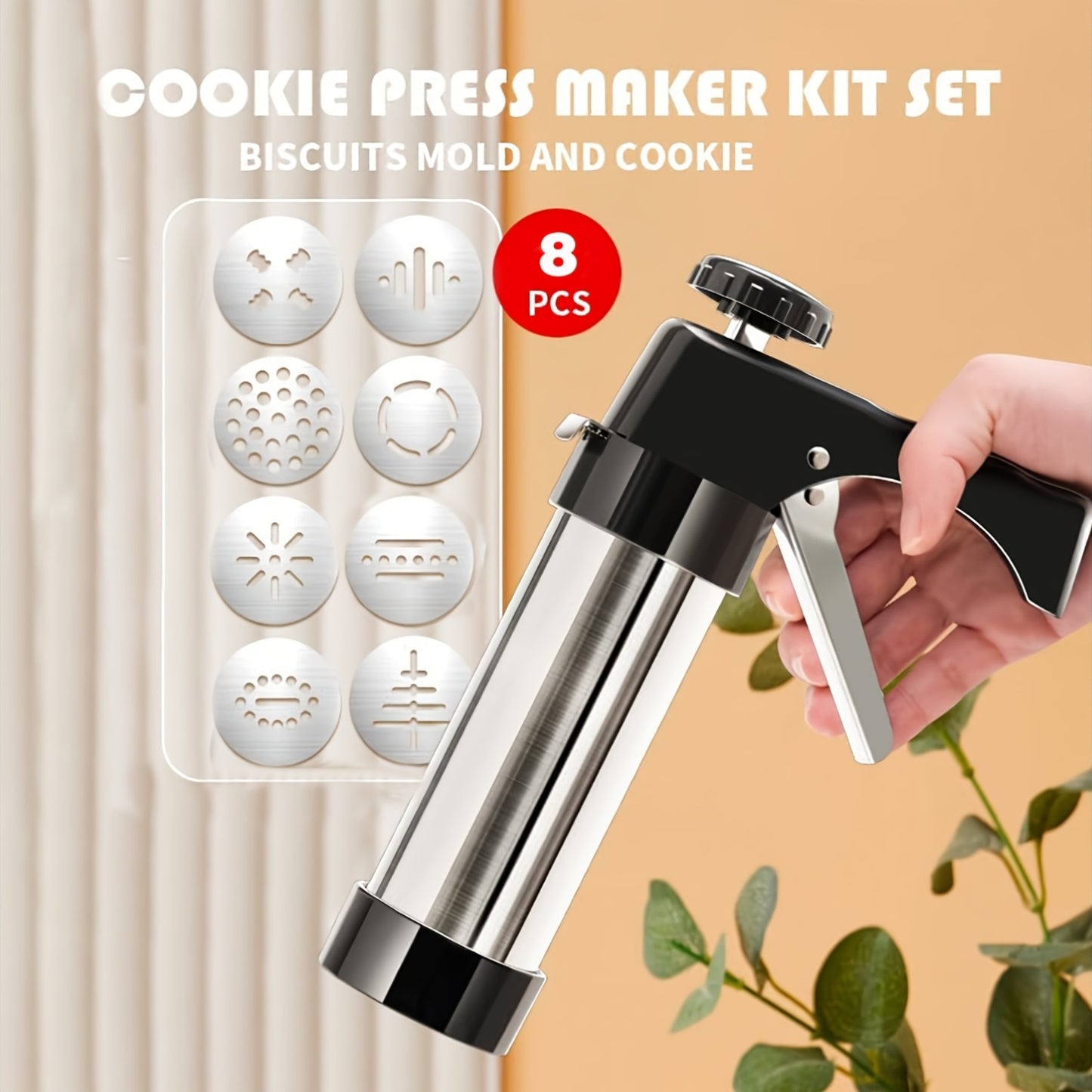 8pcs Flower Slices Manual Spanish Churro Maker - Stainless Steel Cookies Maker with 8 Mouths No Electricity Needed, Perfect for Christmas Cookies, Baking And Decorating
