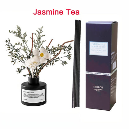 KBHOMFRA Real Flower Reed Diffuser 3.38 Oz(100ml) Jasmine Tea Home Fragrance Scent Essential Oil Diffuser With Sticks Aroma Home Christmas Decor For Air Fresheners Bathroom