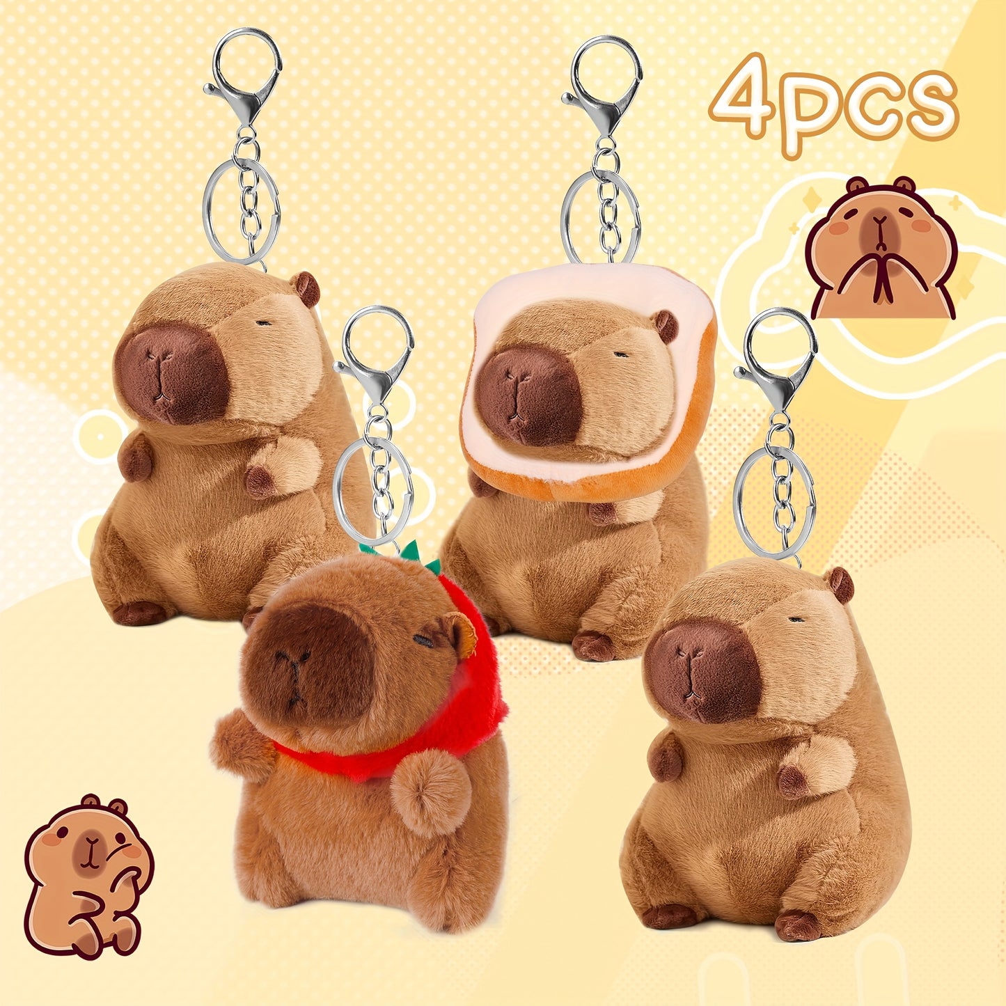 Gift for Her/Him 4/6pcs Capybara Plush Keychain, Capybara Stuffed Animals, Cute Plush Keychain with Clothes Accessories for Birthday Party Gifts, Christmas Gifts