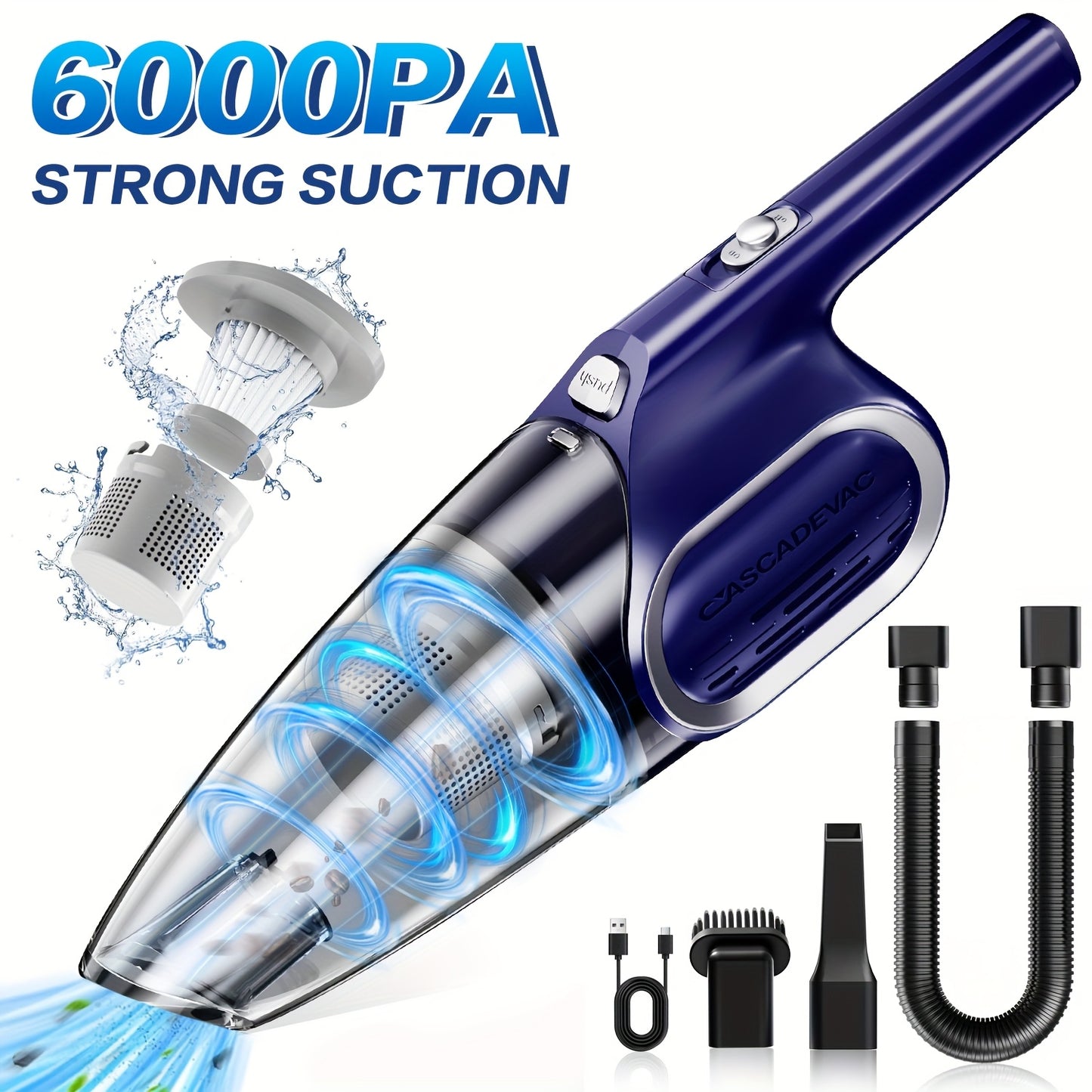 Portable Handheld Vacuum Cleaner, 6000PA Strong Suction Cordless Mini Vacuum with Dual Filtration & Low Noise, Lightweight Hand Vacuum for Car Interior, Pet Hair, Kitchen, Home Cleaning, Multiple Colors