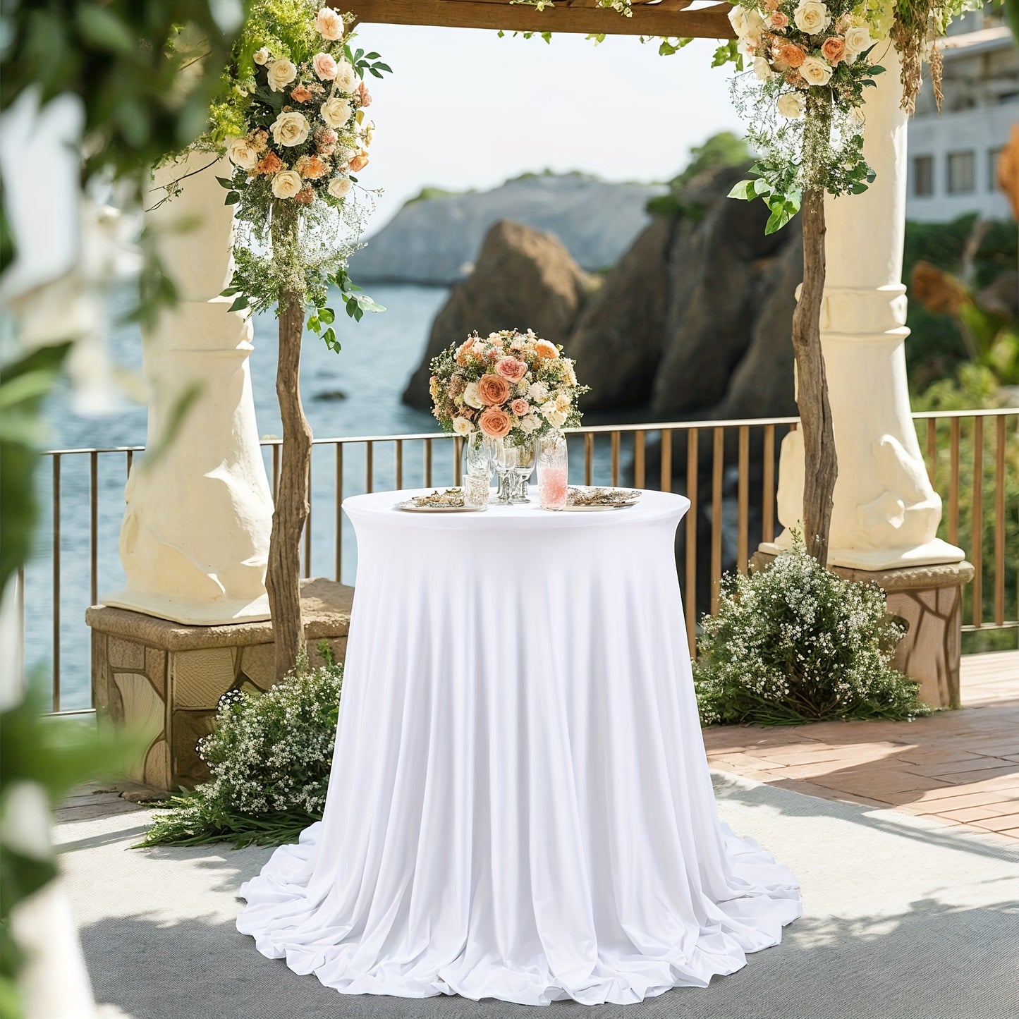 Spandex Cocktail Table Cover Round Stretch Tablecloth for Party Wedding Banquet – Elastic High Top Table Cloth Fitted Cover for Events, Birthdays, Hotels, Outdoor Picnic, Exhibition