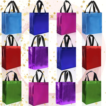 12pcs Hot Mixed Colors Gift Bags Shiny Pink Reusable Gift Bags with A Glossy Finish - Perfect As Pink Goodie Bags Birthday Bags Party Favor Bags Pink Golden Red Purplish Red Purple Blue Green White PeaRooster Blue Light Green Black