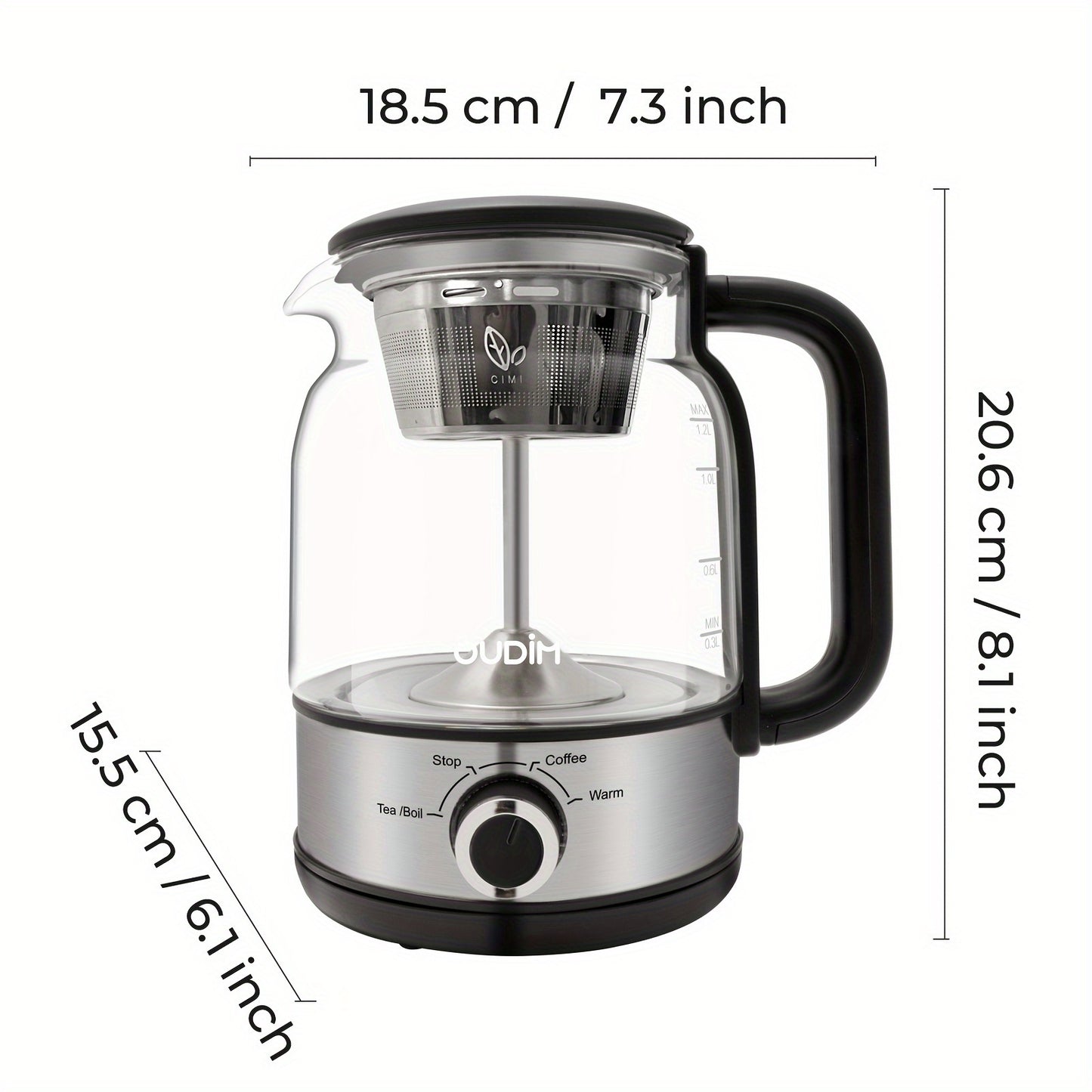 Drip Coffee Maker Electric Kettle 600W 40.58oz BPA-Free Glass Stainless Steel Spray Brew Keep Warm Boil-Dry Protection for Coffee Tea Perfect Gift