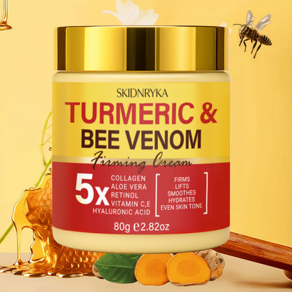 2pcs Turmeric Bee Venom Moisturizing Cream Set, Firming And Lifting, Contains Hyaluronic Acid, Vitamins C + E, And Collagen, Nourishing Day And Night Cream, Premium Skincare, Non-Greasy, Suitable for All Skin Types, Perfect Christmas Gift