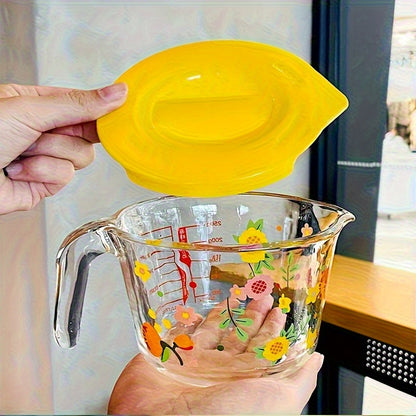 Glass Measuring Cup, Transparent, 16.91oz, Safe for Microwave and Freezer, Oven, with Floral Pattern