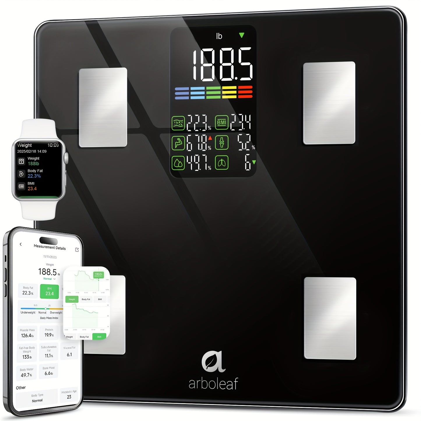 Smart Body Scale 14-in-1 – Body Fat Scale with BMI, Muscle Mass & 14 Health Metrics, Wireless Bluetooth App Sync, Auto Recognition, 500 lb Capacity, HD LED Display for Home & Gym Use