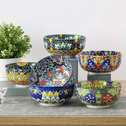 26oz Colorful Bohemian Style Cereal Bowls Set - for Cereal, Soup, Oatmeal, Ice Cream, Salad, Pasta Etc, Set Of 6