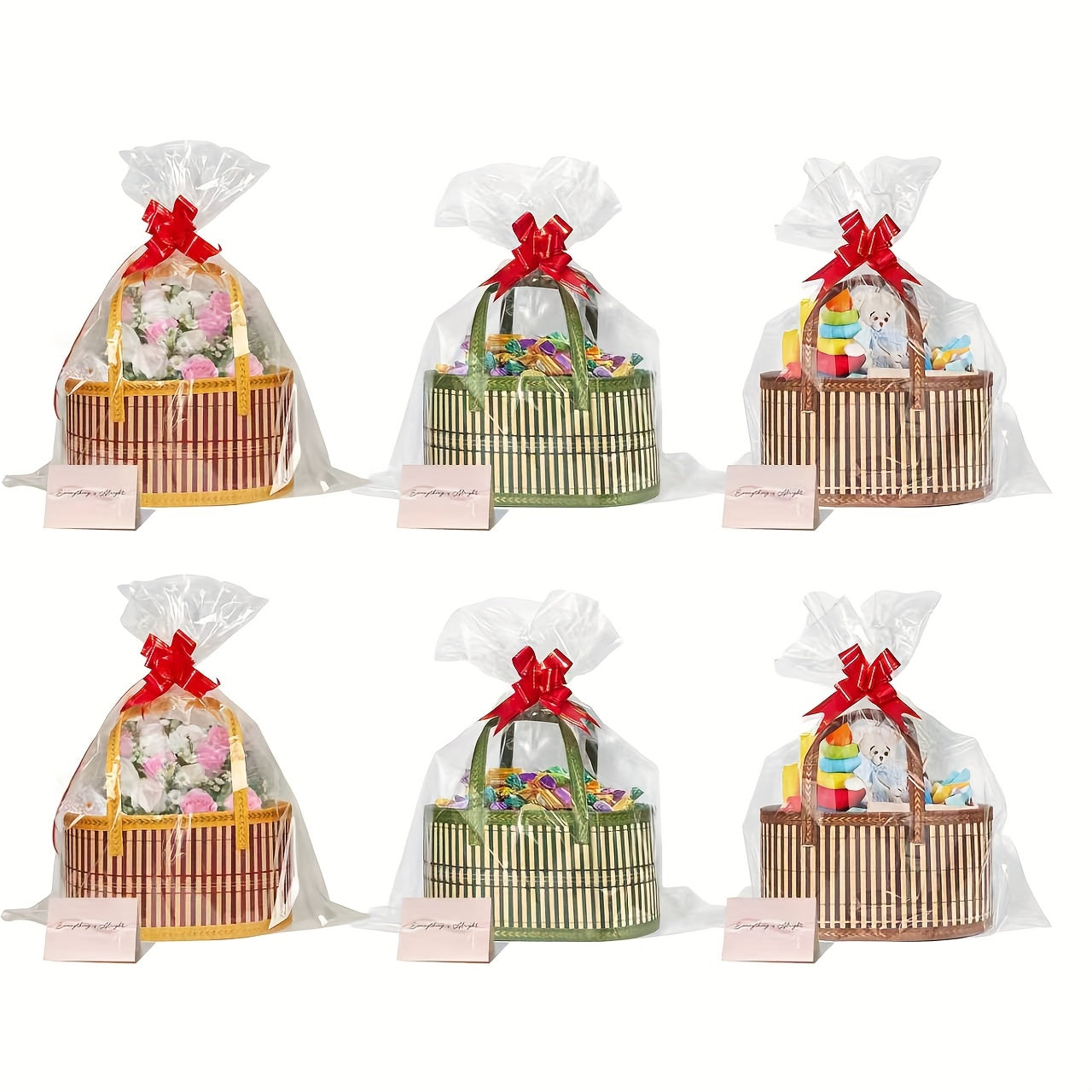 [Gift Wrap Storage] 6-Pack Bamboo Storage Baskets | DIY Gift Wrapping for Thanksgiving, Christmas, Easter Egg Baskets, Picnic Camping Basket Set, Craft Sewing Organizer | Wedding Favor Boxes & Bags, Flower Girl Basket Bundle[