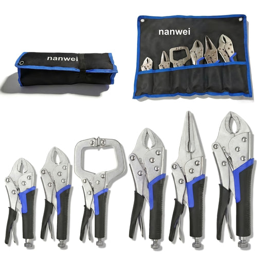 Pliers Set 6-Piece – Needle Nose, Curved & Locking C-Type Pliers, 5–10 Inch Sizes, Versatile Vise Grip Tool Kit for Home Repair, Automotive, Electrical & DIY Projects