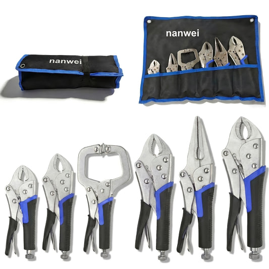 Pliers Set 6-Piece – Needle Nose, Curved & Locking C-Type Pliers, 5–10 Inch Sizes, Versatile Vise Grip Tool Kit for Home Repair, Automotive, Electrical & DIY Projects