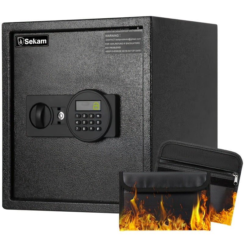 Heavy-Duty Fireproof Steel Safe With Cash Bag - Secure Home Safe Box With Keypad & Key Lock, Ideal For Storing Money, Documents, And Valuables (Black)Valentine'S Day