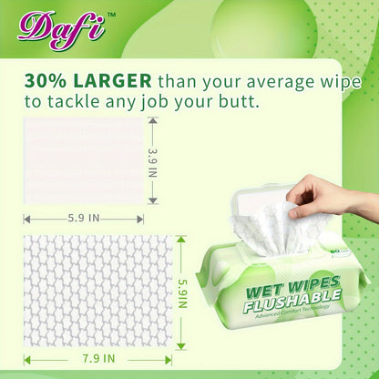 DAFI 15/9/6 Packs Flushable Wipes for Adult Wet Wipes, Total 480 Unscented Toilet Wipes Flushable, No Alcohol & 100% Plant Based Fibers, Septic And Sewer Safe
