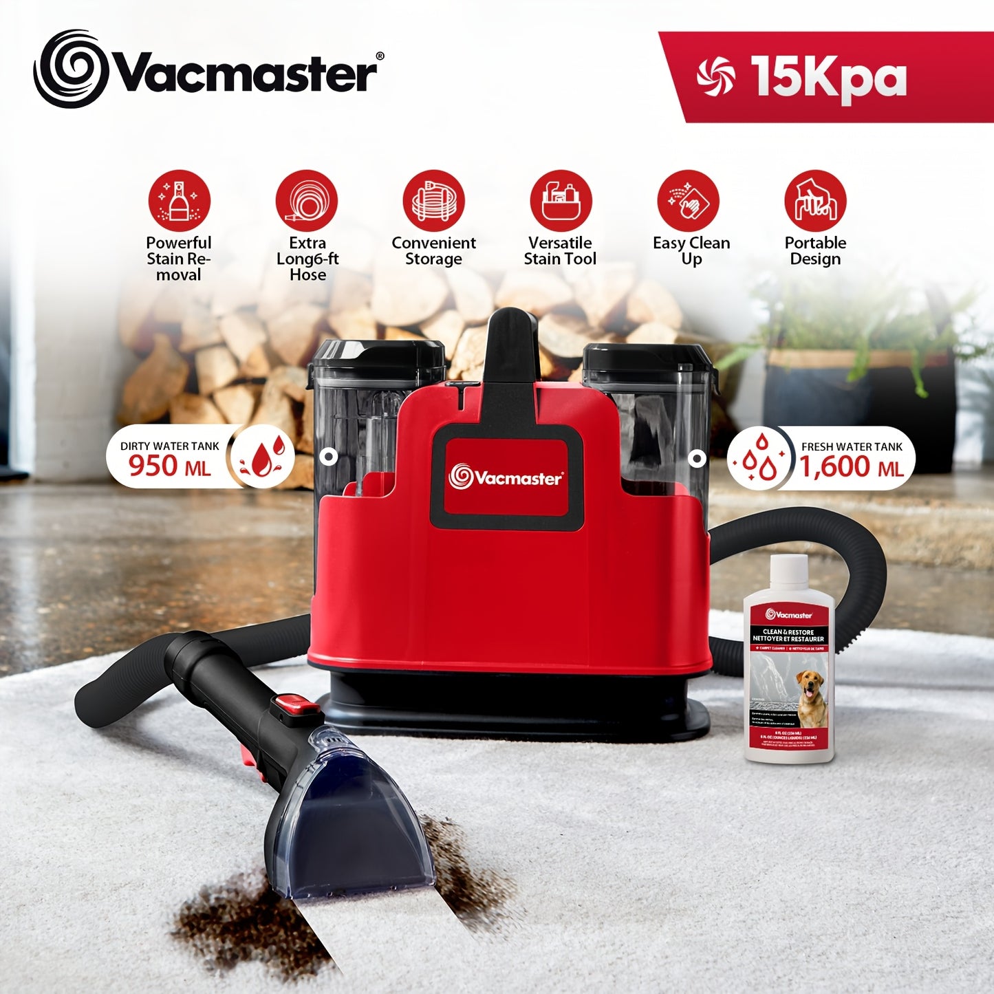 400 Series Portable Carpet & Upholstery Spot Cleaner Machine, 15Kpa Power Suction with Versatile Tools for Pets, Area Rugs And Couches