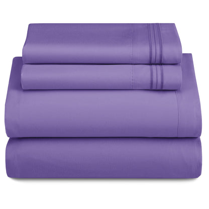 Lux Decor 4 Pieces Solid Bedsheets - 1800 Series Stylish Comfy Bedding Sheet Set - Hotel Luxury Skin Friendly Cooling Sheets & Embroidered Pillowcases Without Filler - Classic Collection With 16 Inches Deep Pocket Room decor - Shrinkage & Fade Resistant