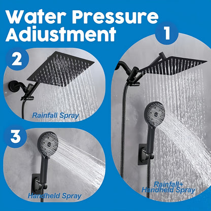 8/10/12inchShower Head, Pressure Shower Combination, Rain Shower System With Handheld Shower Head, All-metal Tee Diverter, 12-inch Extension Arm And 78-inch Hose, Anti-clogging Nozzles, Easy To Install In The Bathroom