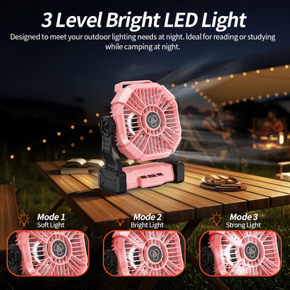 Rechargeable+Lighting+Fan 3-in-1 Electric Camping Fan with LED Lantern Portable Tent Fan, Car RV Fan with Hook with Timed Rotation Function for Barbecue Or Travel Operation Fan