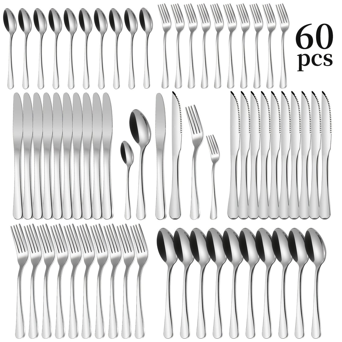 60/65/84pcs Golden Cutlery Set, Service for 12, for Family Gatherings, Camping And BBQ, Knife Fork Spoon Set, Kitchen Decor And Additions, Kitchen Storage & Organization, Kitchen Utensils