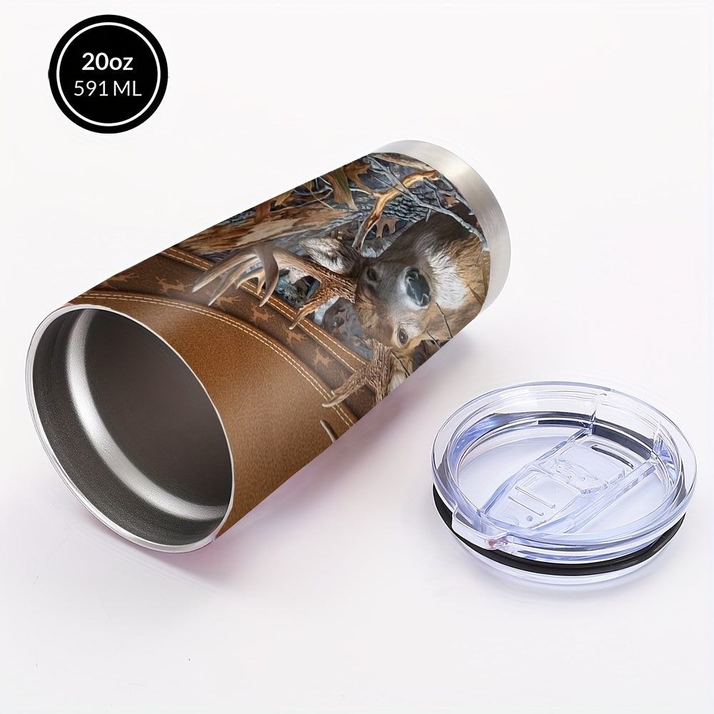 Forest Hunting Design Coffee Mugs, Stainless Steel Insulated Tumbler with Lid And Straw, Beverage Container & Travel Cup for Hot & Cold Drinks, 20oz Camping Drinkware, Ideal Gift for Men, Birthday, Holiday, Parties, Thanksgiving, Halloween, Christmas