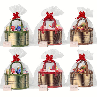 [Gift Wrap Storage] 6-Pack Bamboo Storage Baskets | DIY Gift Wrapping for Thanksgiving, Christmas, Easter Egg Baskets, Picnic Camping Basket Set, Craft Sewing Organizer | Wedding Favor Boxes & Bags, Flower Girl Basket Bundle[