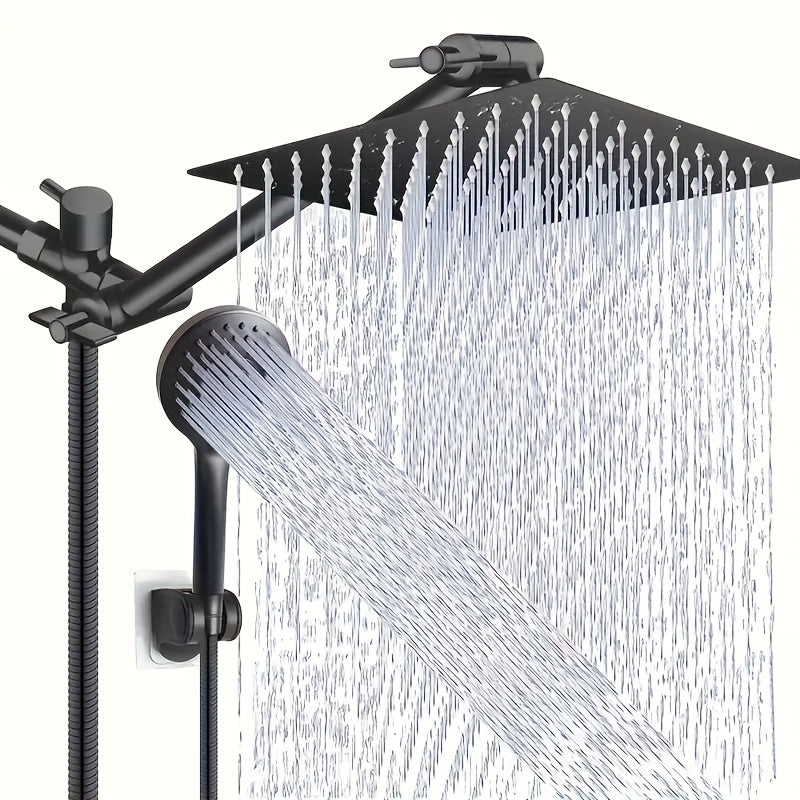 High-Pressure Shower Head and Handheld Shower Combination - Wall-Mounted with 9-Spray Settings, Leakproof Design, Adjustable Angle Rainfall System & Hose Suitable for Modern Bathrooms
