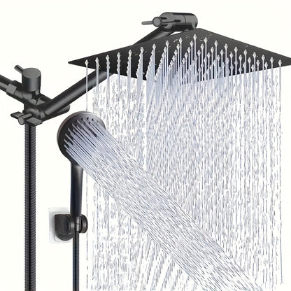 High-Pressure Shower Head and Handheld Shower Combination - Wall-Mounted with 9-Spray Settings, Leakproof Design, Adjustable Angle Rainfall System & Hose Suitable for Modern Bathrooms