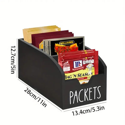 Wooden Spice Rack Organizer with Compartments Rustic Vintage Kitchen Countertop Storage Box for Seasoning Bags Tea Bags Coffee Snacks Space-Saving Display Rack Home Decor Black Brown 1pc or 2pcs
