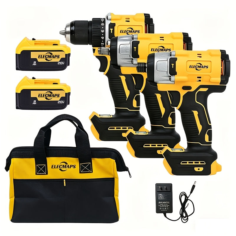For Dewalt 20V Batteries, 1500 Nm Impact Wrench, Brushless Drills And Screwdrivers"Three-Power Compact Tool Set" Optional Chargers And Batteries. Suitable For And Industrial Use, And Provides Complete Home Repair And Construction Tool, Best Gift