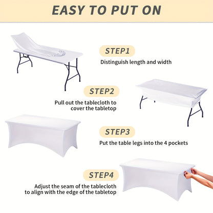 TOMNK 10pcs 6ft Spandex Tablecloth, Easy-Clean Stretch Fitted Table Cover for Rectangle Folding Tables, Indoor Outdoor Wedding Reception Vendor Booth Catering Service, 72Lx30Wx30H Inch, White/Black